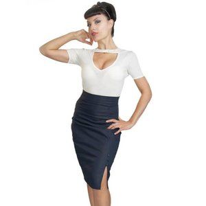 Stretch Denim Skirt Indigo Retro Rockabilly Pin Up